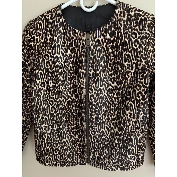 J. Crew Collection Calf Hair Leopard Print Leather Collarless Jacket Size 2 - Picture 4 of 16